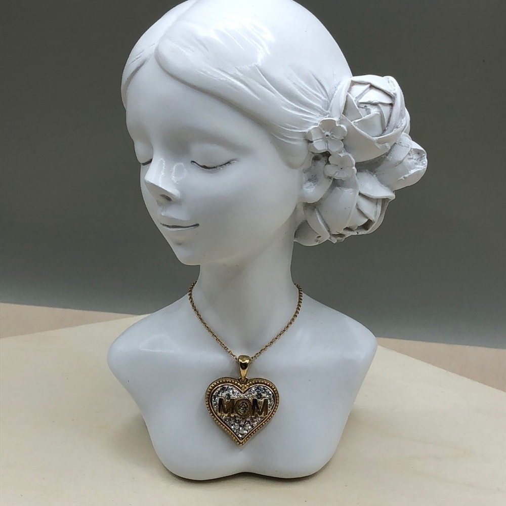 JCM Dazzling Crystal Heart Shape Love Mom Necklace Brass.
